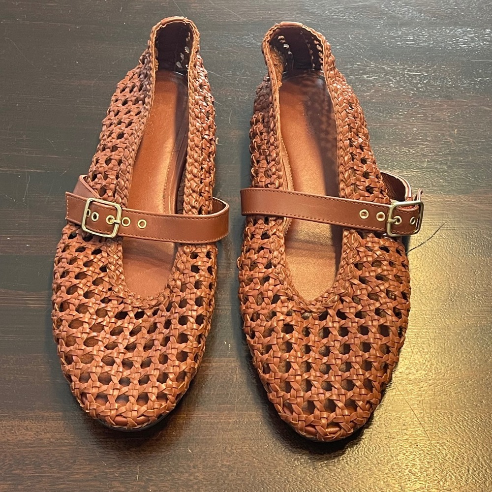 Madewell Brown Woven Leather Mary Jane Flats Buckle Strap Size 12 Womens
